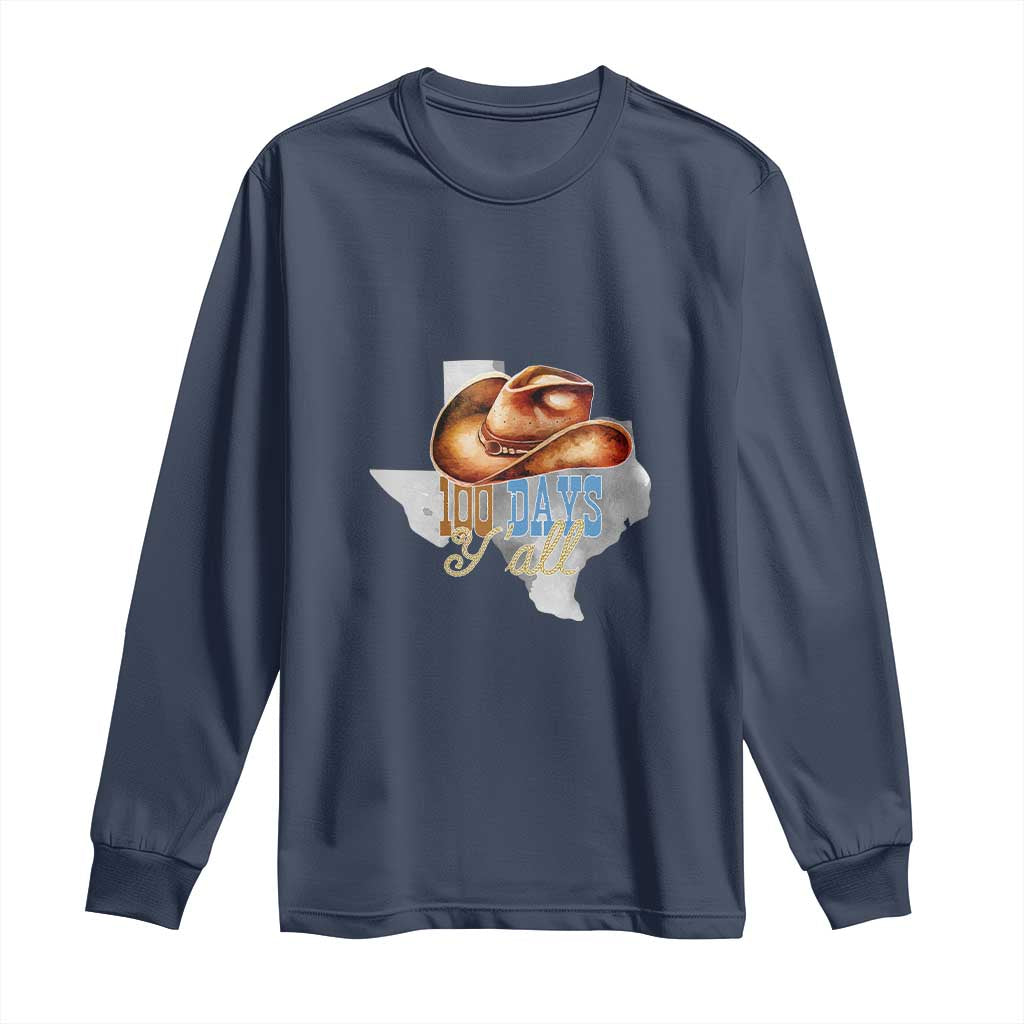 Funny 100th Day Of School Cowboy Long Sleeve Shirt 100 Days Y'all TX map