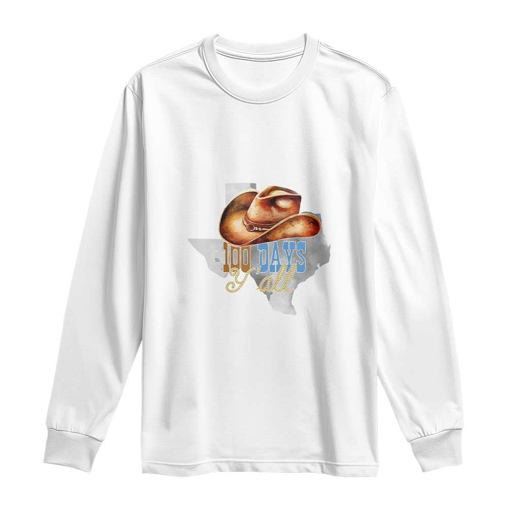 Funny 100th Day Of School Cowboy Long Sleeve Shirt 100 Days Y'all TX map