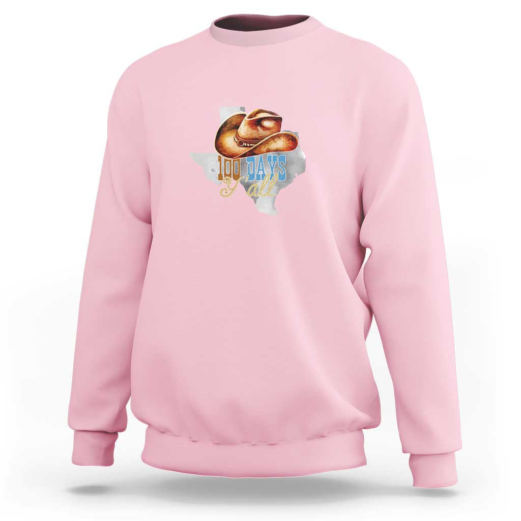 Funny 100th Day Of School Cowboy Sweatshirt 100 Days Y'all TX map