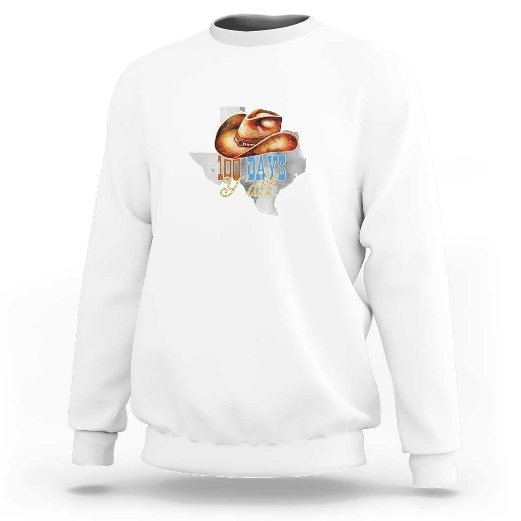 Funny 100th Day Of School Cowboy Sweatshirt 100 Days Y'all TX map