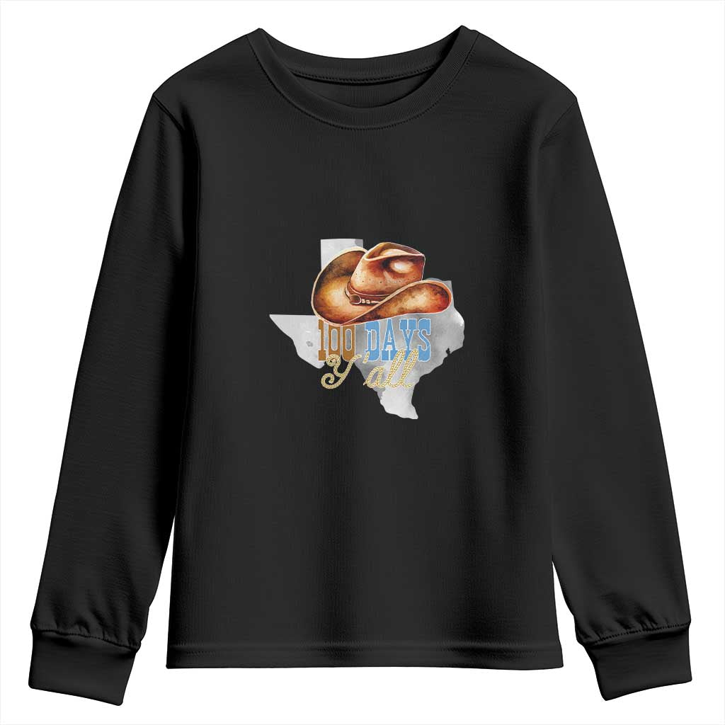 Funny 100th Day Of School Cowboy Youth Sweatshirt 100 Days Y'all TX map