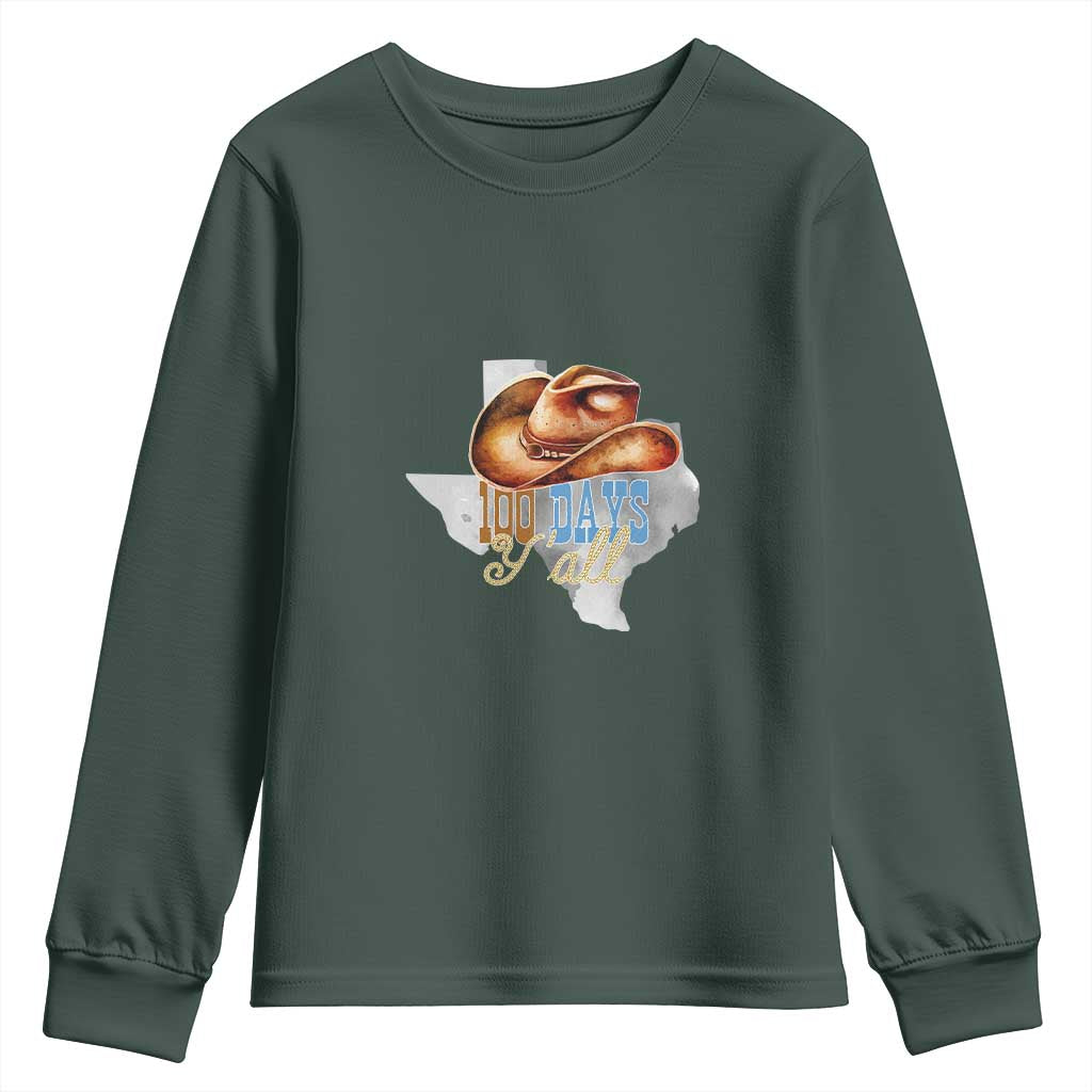 Funny 100th Day Of School Cowboy Youth Sweatshirt 100 Days Y'all TX map