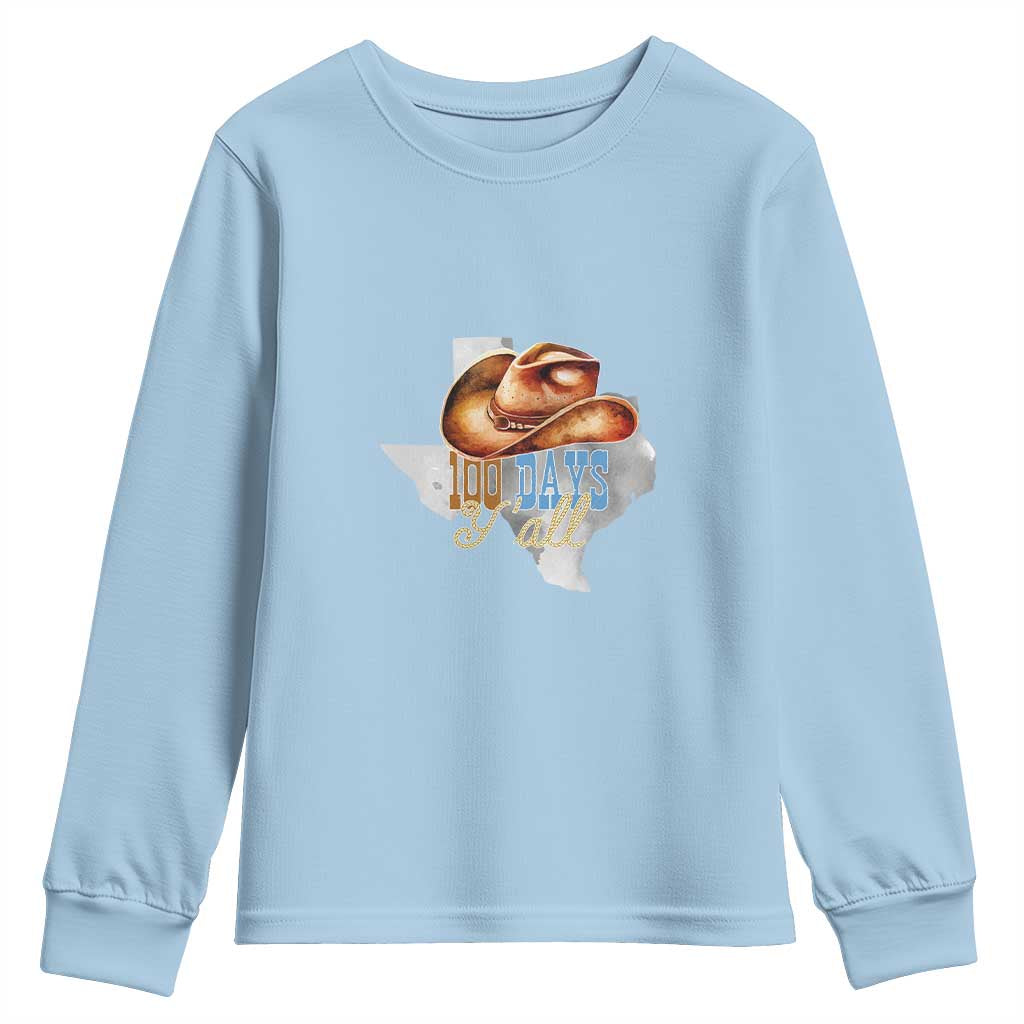 Funny 100th Day Of School Cowboy Youth Sweatshirt 100 Days Y'all TX map
