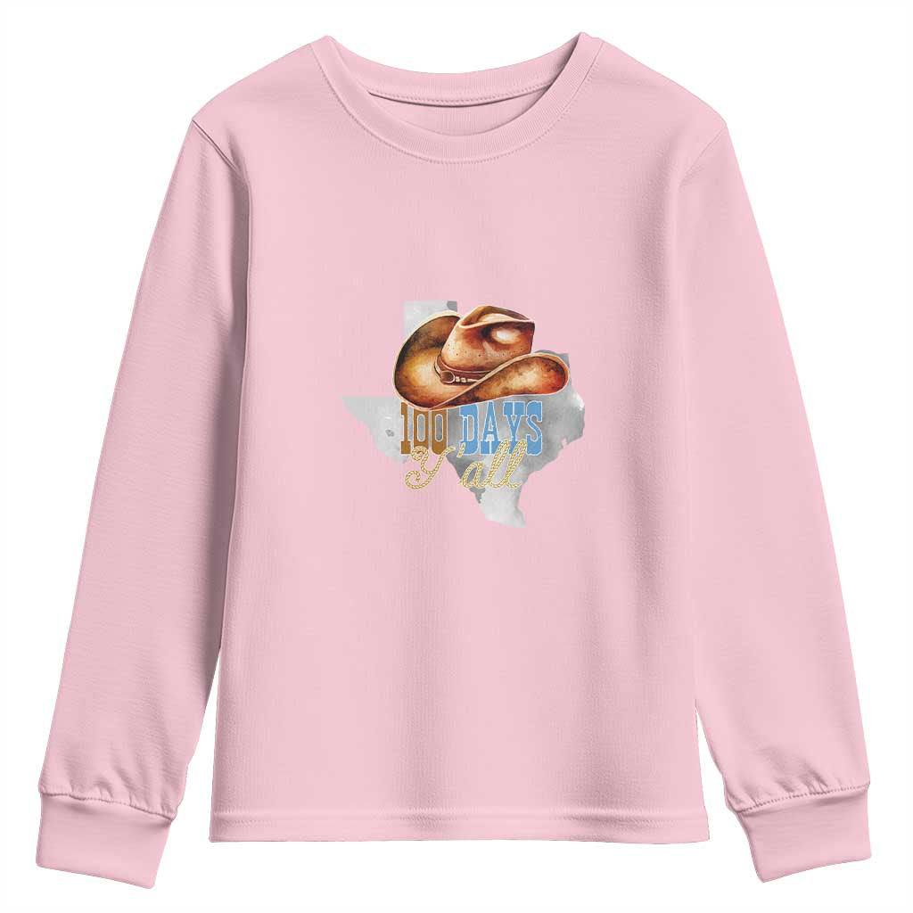 Funny 100th Day Of School Cowboy Youth Sweatshirt 100 Days Y'all TX map