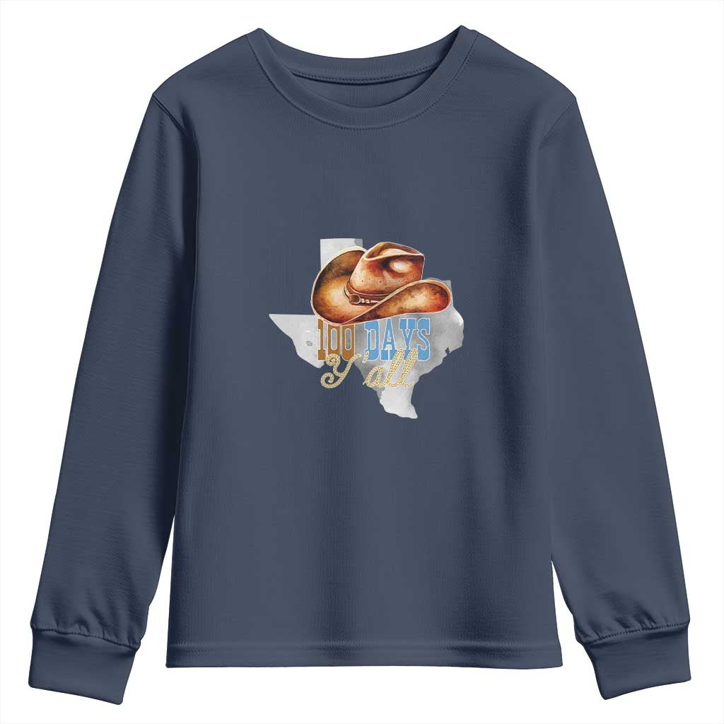 Funny 100th Day Of School Cowboy Youth Sweatshirt 100 Days Y'all TX map