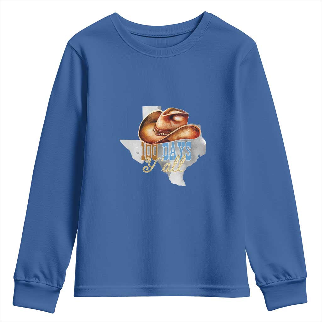 Funny 100th Day Of School Cowboy Youth Sweatshirt 100 Days Y'all TX map
