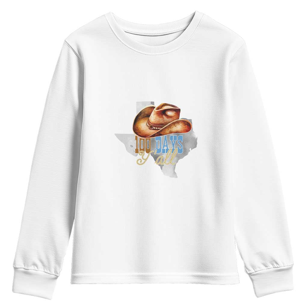 Funny 100th Day Of School Cowboy Youth Sweatshirt 100 Days Y'all TX map