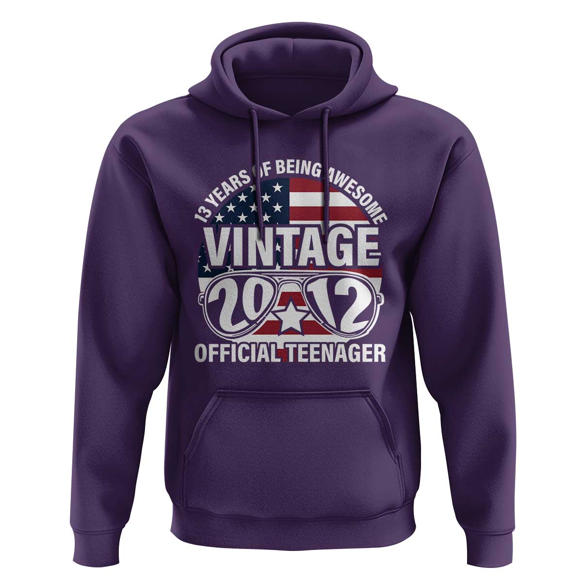 Funny 13th Birthday Hoodie Vintage 2012 Official Teenager 13 Years Of Being Awesome USA Flag Sunglasses