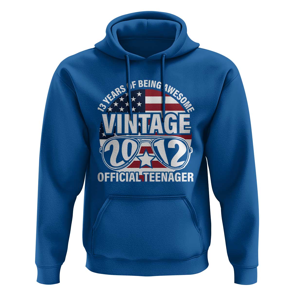 Funny 13th Birthday Hoodie Vintage 2012 Official Teenager 13 Years Of Being Awesome USA Flag Sunglasses