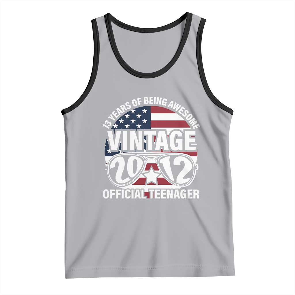 Funny 13th Birthday Tank Top Vintage 2012 Official Teenager 13 Years Of Being Awesome USA Flag Sunglasses