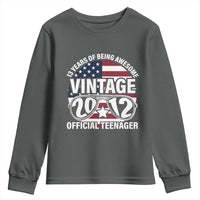 Funny 13th Birthday Youth Sweatshirt Vintage 2012 Official Teenager 13 Years Of Being Awesome USA Flag Sunglasses