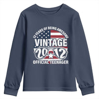 Funny 13th Birthday Youth Sweatshirt Vintage 2012 Official Teenager 13 Years Of Being Awesome USA Flag Sunglasses