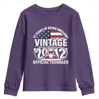 Funny 13th Birthday Youth Sweatshirt Vintage 2012 Official Teenager 13 Years Of Being Awesome USA Flag Sunglasses