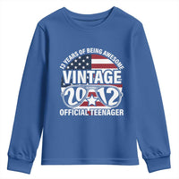 Funny 13th Birthday Youth Sweatshirt Vintage 2012 Official Teenager 13 Years Of Being Awesome USA Flag Sunglasses