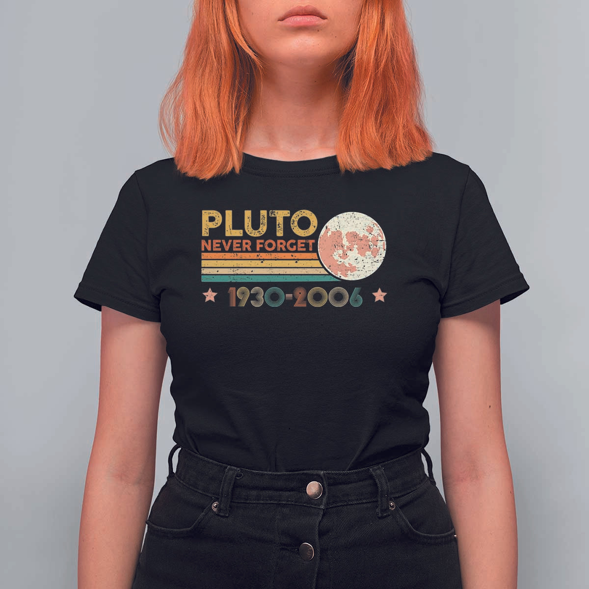 Funny Never Forget Pluto 1930 2006 T Shirt For Women Retro Stripes