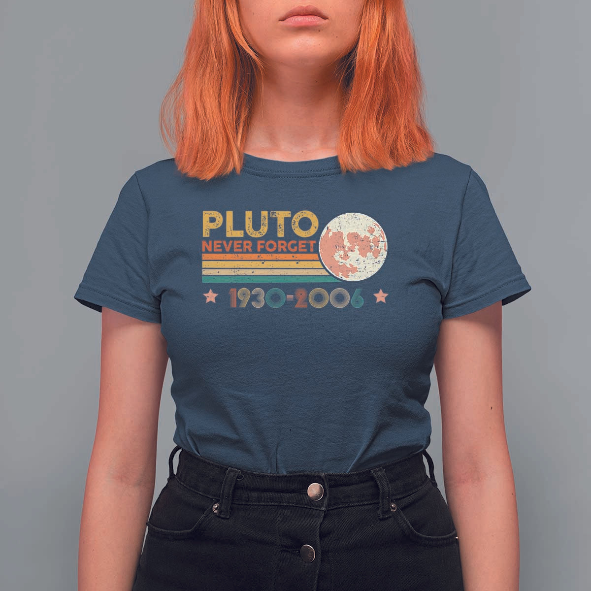 Funny Never Forget Pluto 1930 2006 T Shirt For Women Retro Stripes