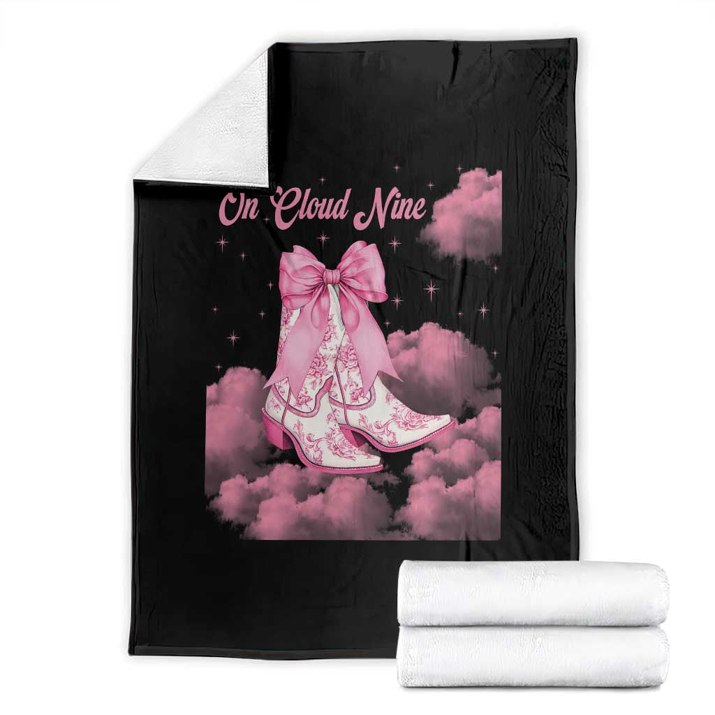 On Cloud Nine Throw Blanket 9th Birthday Bday Girl Pink Coquette Cowgirl Boots