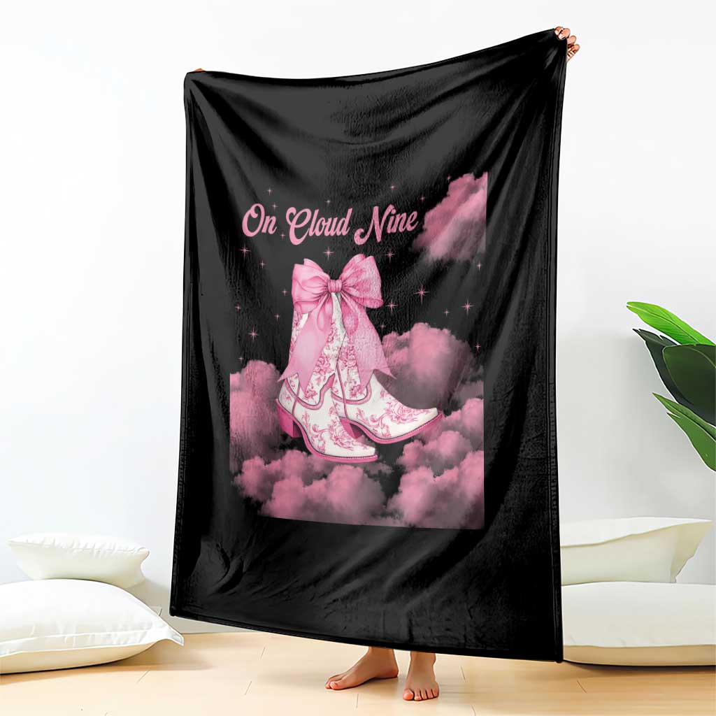 On Cloud Nine Throw Blanket 9th Birthday Bday Girl Pink Coquette Cowgirl Boots