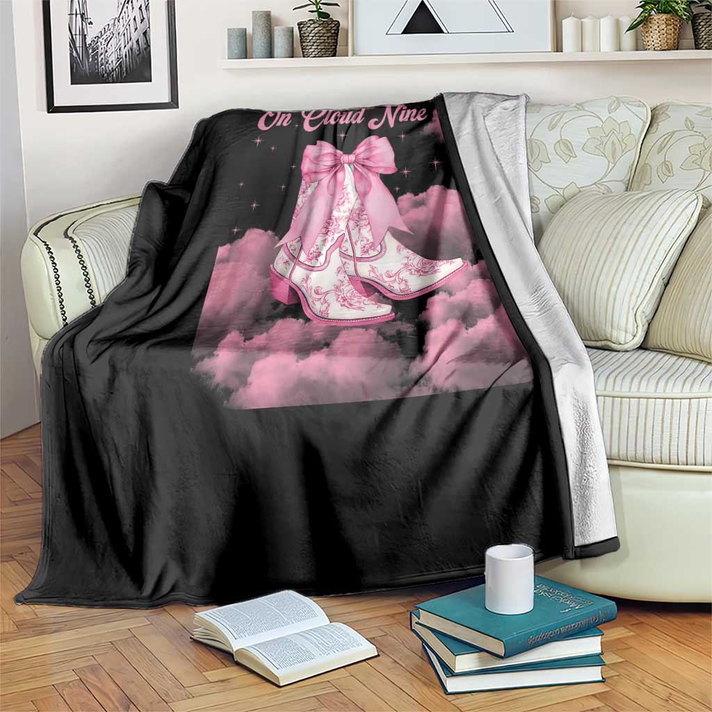 On Cloud Nine Throw Blanket 9th Birthday Bday Girl Pink Coquette Cowgirl Boots