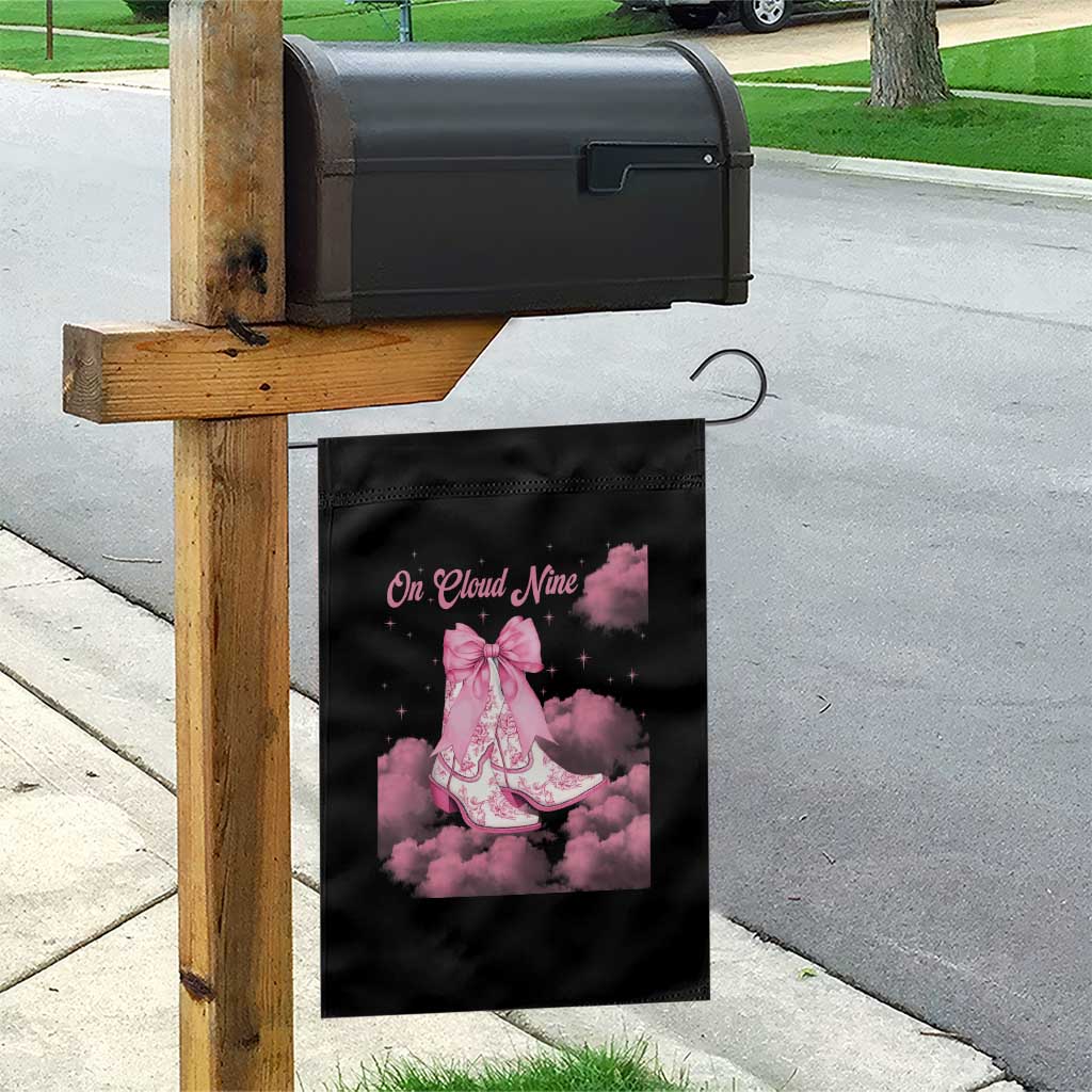 On Cloud Nine Garden Flag 9th Birthday Bday Girl Pink Coquette Cowgirl Boots