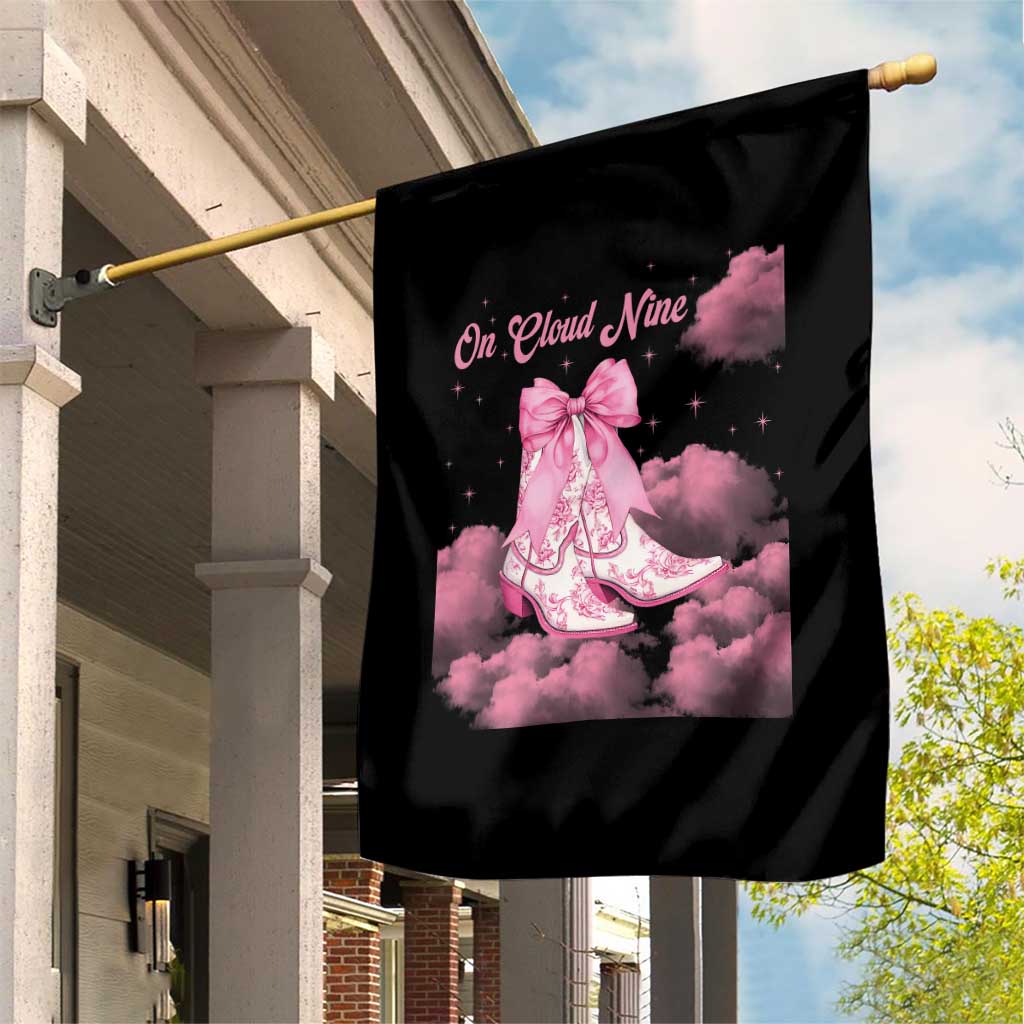 On Cloud Nine Garden Flag 9th Birthday Bday Girl Pink Coquette Cowgirl Boots