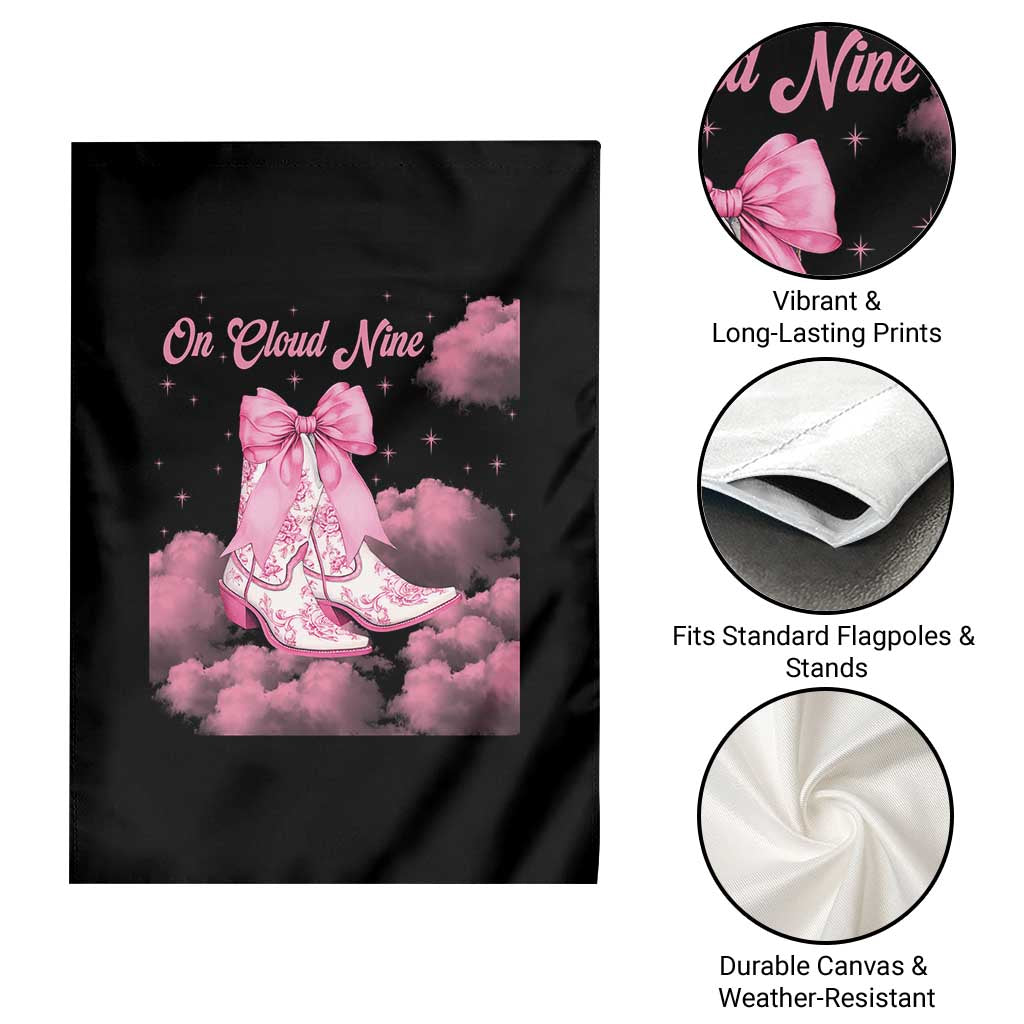 On Cloud Nine Garden Flag 9th Birthday Bday Girl Pink Coquette Cowgirl Boots