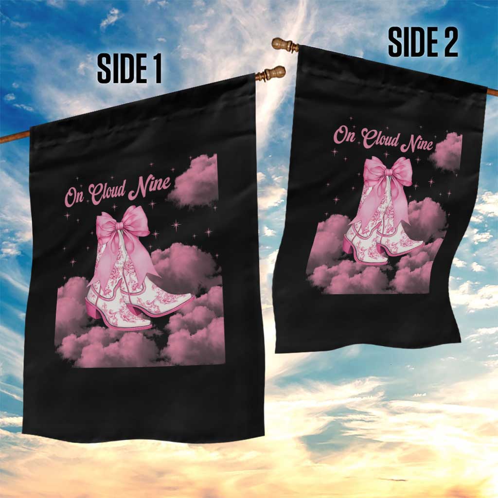 On Cloud Nine Garden Flag 9th Birthday Bday Girl Pink Coquette Cowgirl Boots