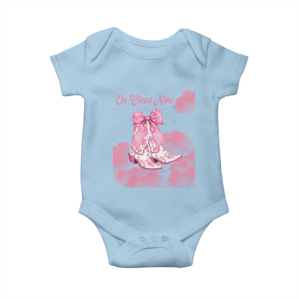On Cloud Nine Baby Onesie 9th Birthday Bday Girl Pink Coquette Cowgirl Boots