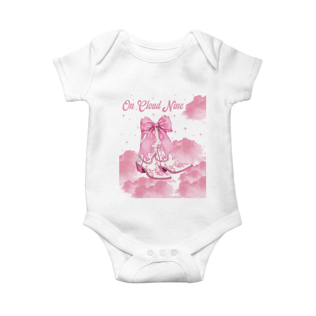 On Cloud Nine Baby Onesie 9th Birthday Bday Girl Pink Coquette Cowgirl Boots