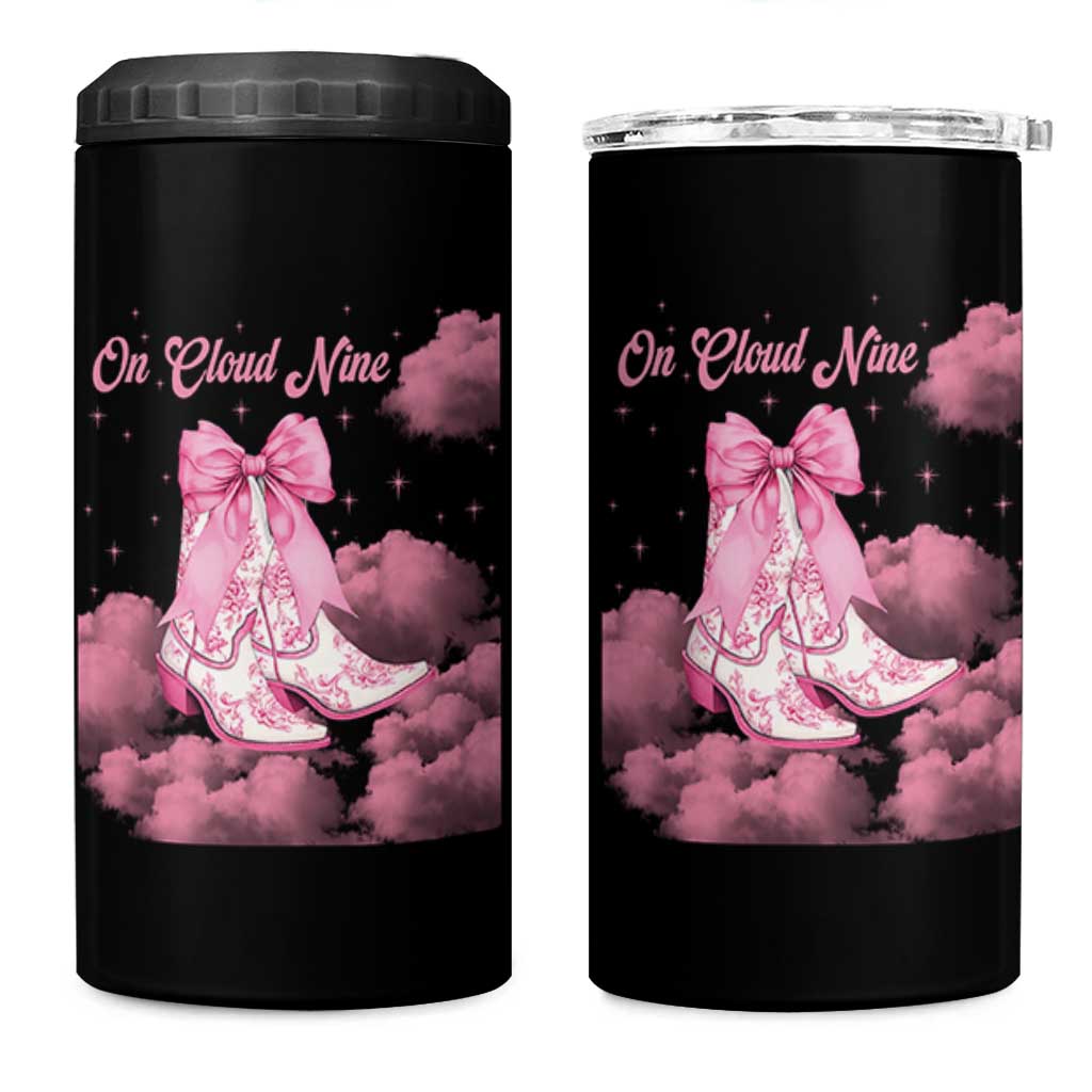 On Cloud Nine 4 in 1 Can Cooler Tumbler 9th Birthday Bday Girl Pink Coquette Cowgirl Boots