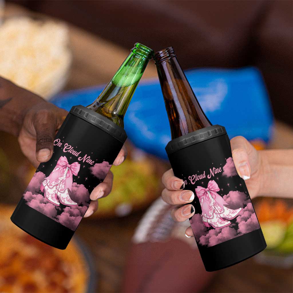 On Cloud Nine 4 in 1 Can Cooler Tumbler 9th Birthday Bday Girl Pink Coquette Cowgirl Boots