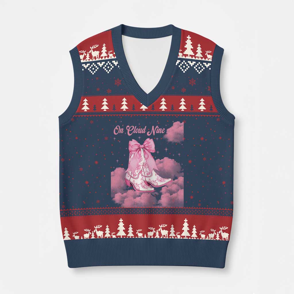 On Cloud Nine V-Neck Knit Sweater Vest 9th Birthday Bday Girl Pink Coquette Cowgirl Boots