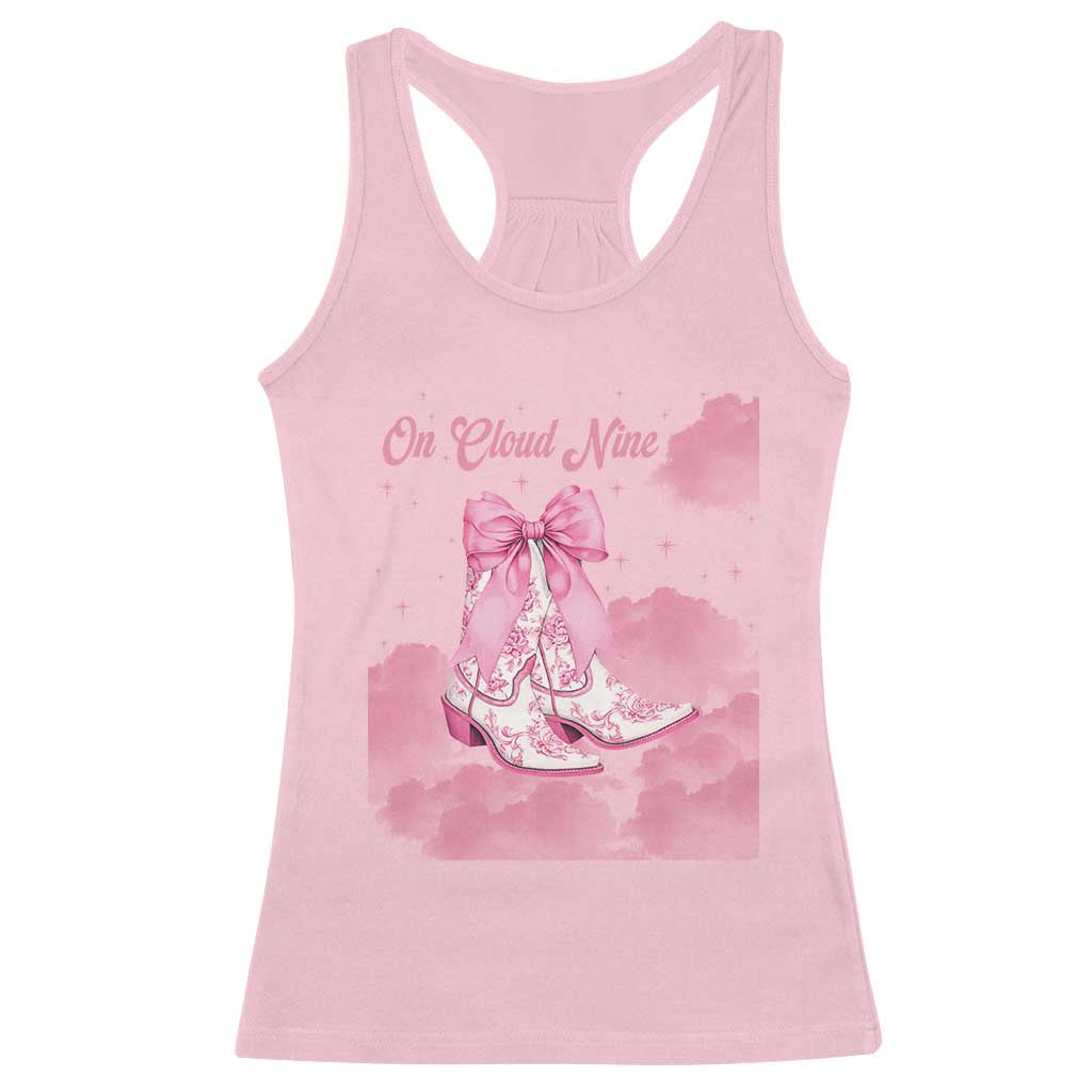 On Cloud Nine Racerback Tank Top 9th Birthday Bday Girl Pink Coquette Cowgirl Boots