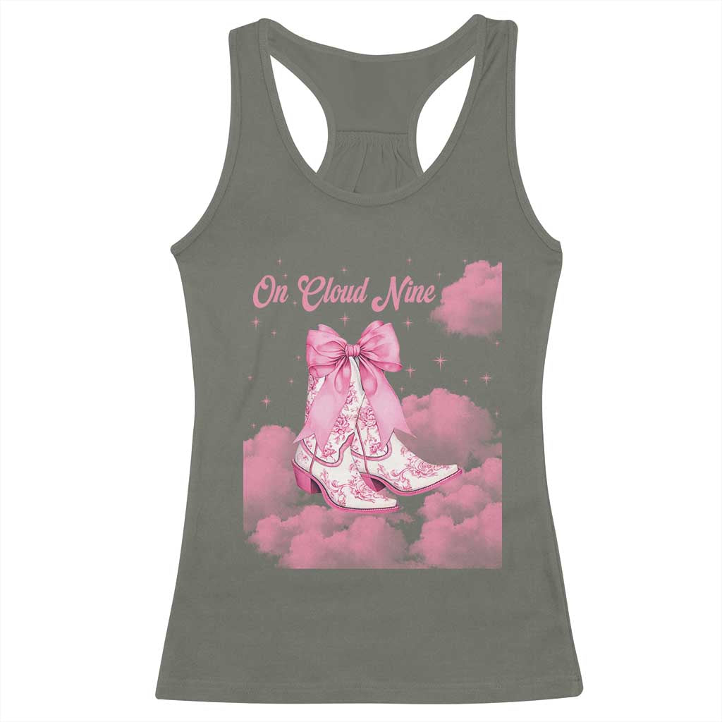 On Cloud Nine Racerback Tank Top 9th Birthday Bday Girl Pink Coquette Cowgirl Boots