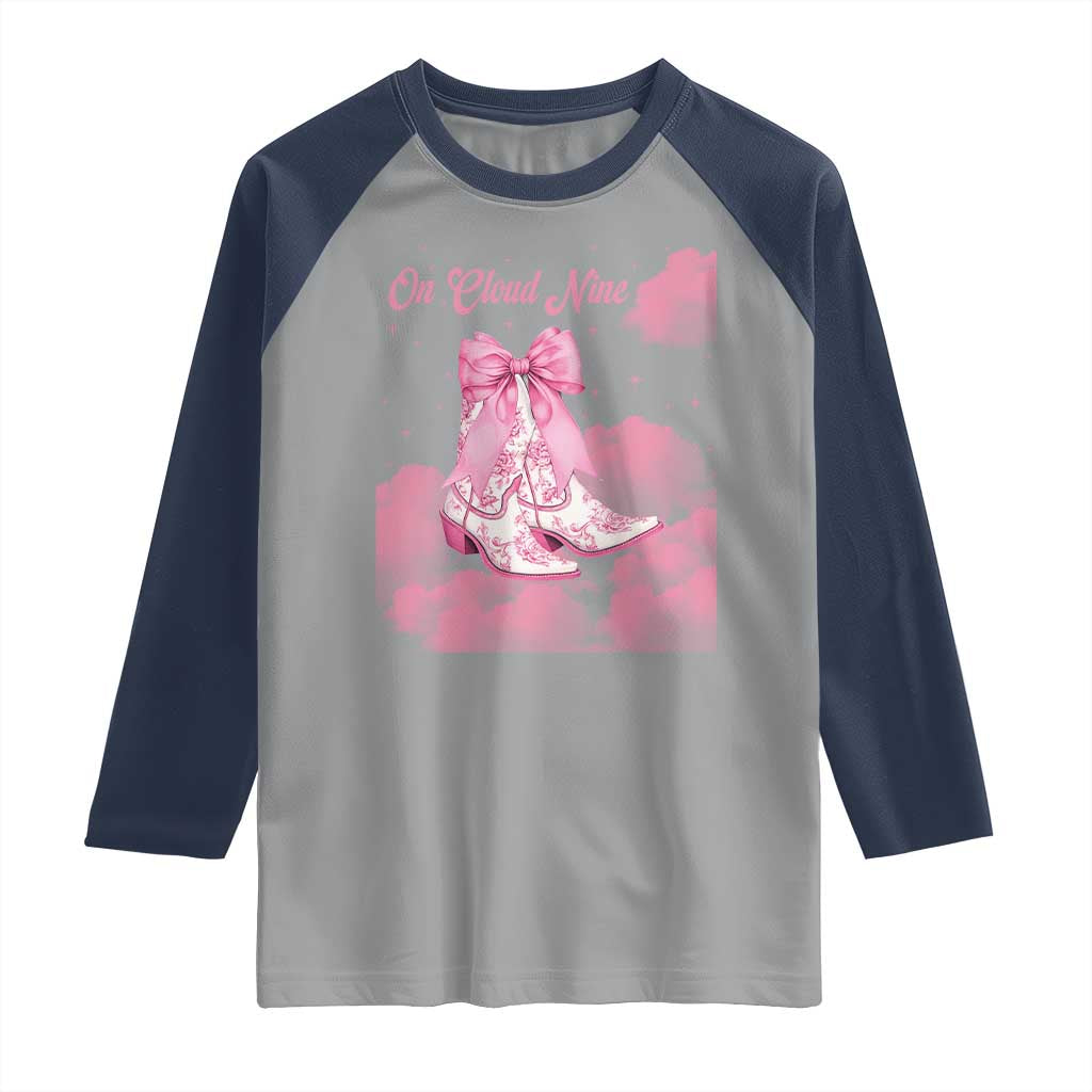 On Cloud Nine Raglan Shirt 9th Birthday Bday Girl Pink Coquette Cowgirl Boots