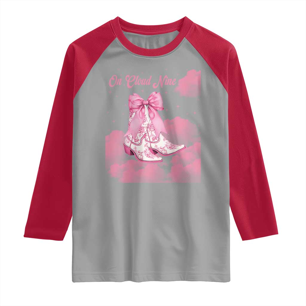 On Cloud Nine Raglan Shirt 9th Birthday Bday Girl Pink Coquette Cowgirl Boots