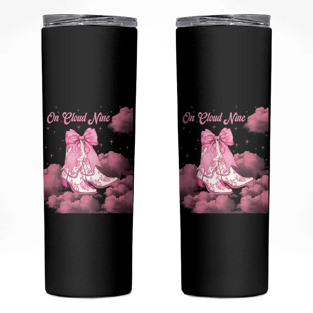 On Cloud Nine Skinny Tumbler 9th Birthday Bday Girl Pink Coquette Cowgirl Boots
