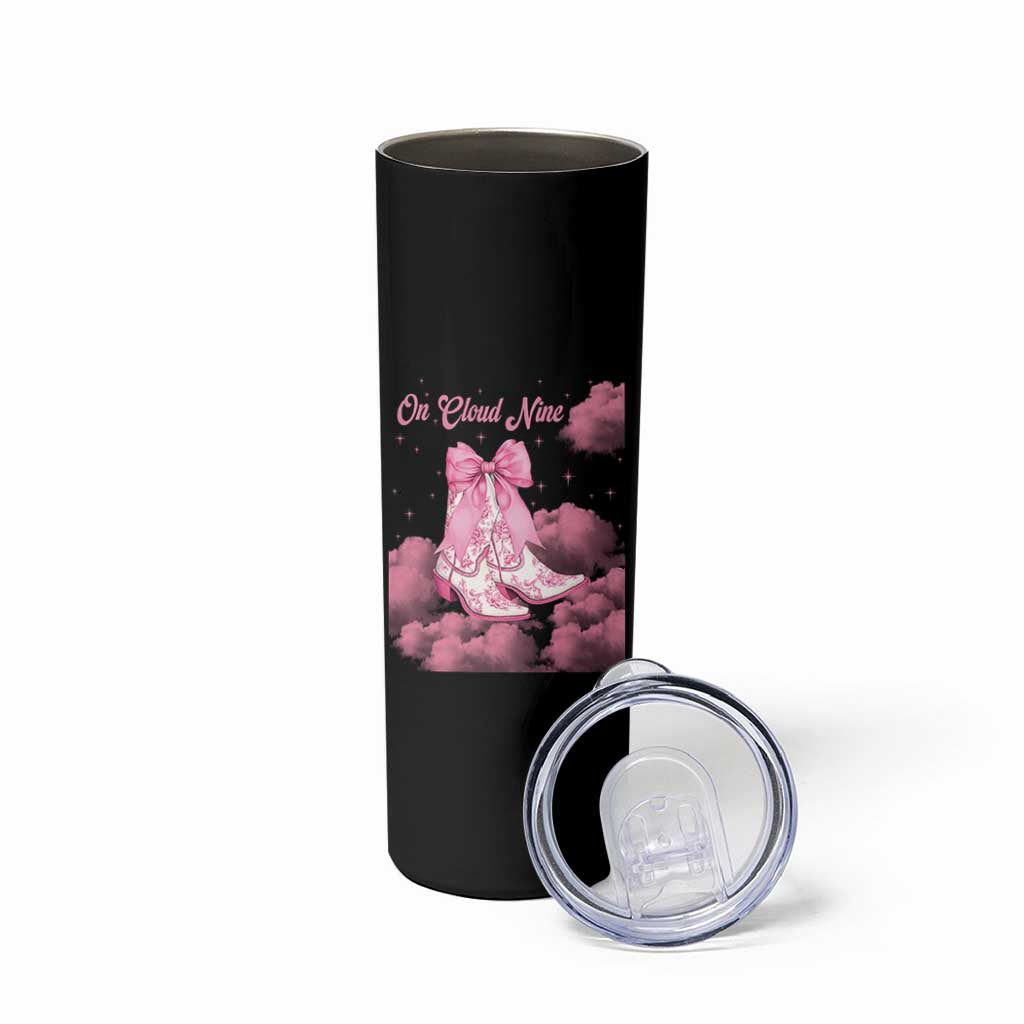 On Cloud Nine Skinny Tumbler 9th Birthday Bday Girl Pink Coquette Cowgirl Boots