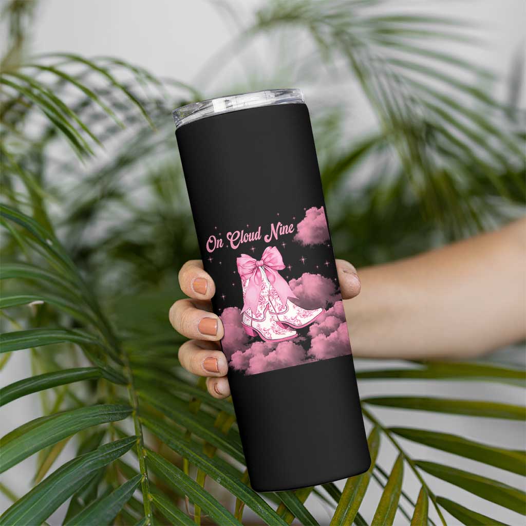 On Cloud Nine Skinny Tumbler 9th Birthday Bday Girl Pink Coquette Cowgirl Boots