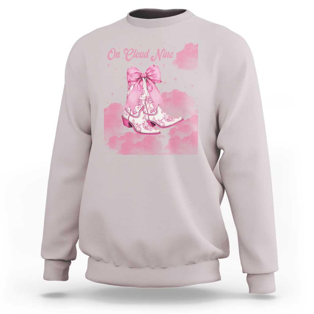 On Cloud Nine Sweatshirt 9th Birthday Bday Girl Pink Coquette Cowgirl Boots