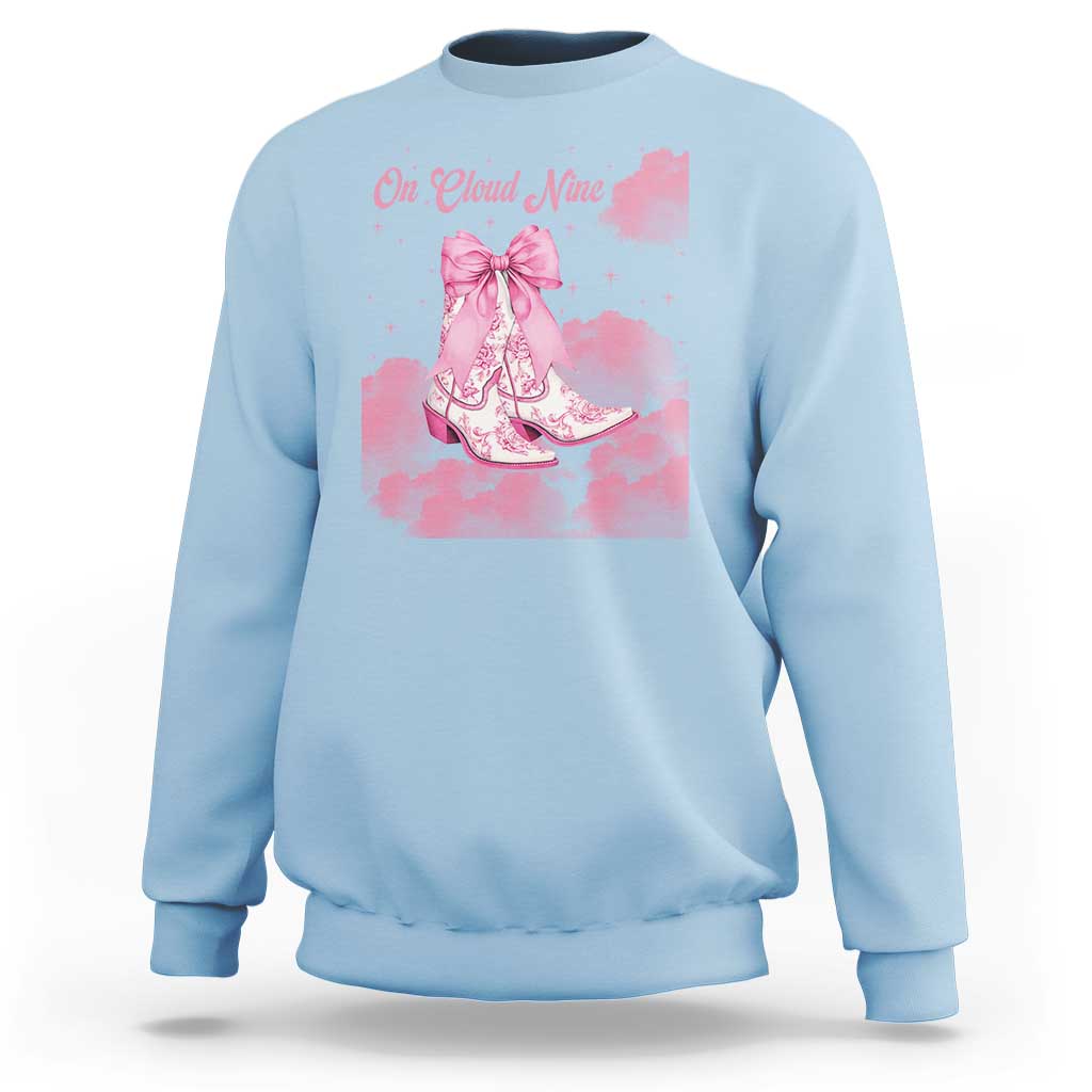 On Cloud Nine Sweatshirt 9th Birthday Bday Girl Pink Coquette Cowgirl Boots