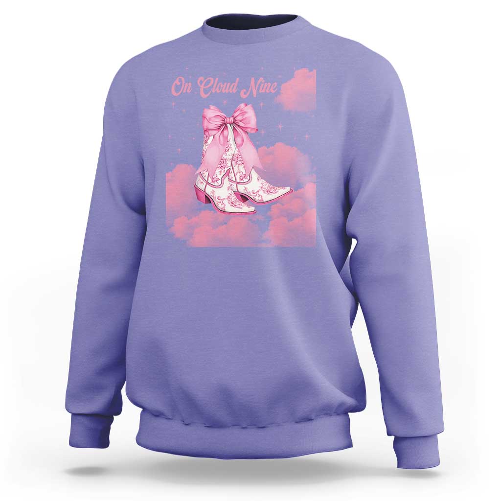 On Cloud Nine Sweatshirt 9th Birthday Bday Girl Pink Coquette Cowgirl Boots