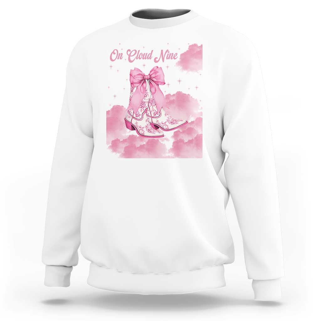 On Cloud Nine Sweatshirt 9th Birthday Bday Girl Pink Coquette Cowgirl Boots