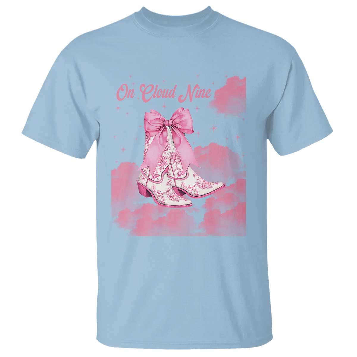 On Cloud Nine T Shirt 9th Birthday Bday Girl Pink Coquette Cowgirl Boots