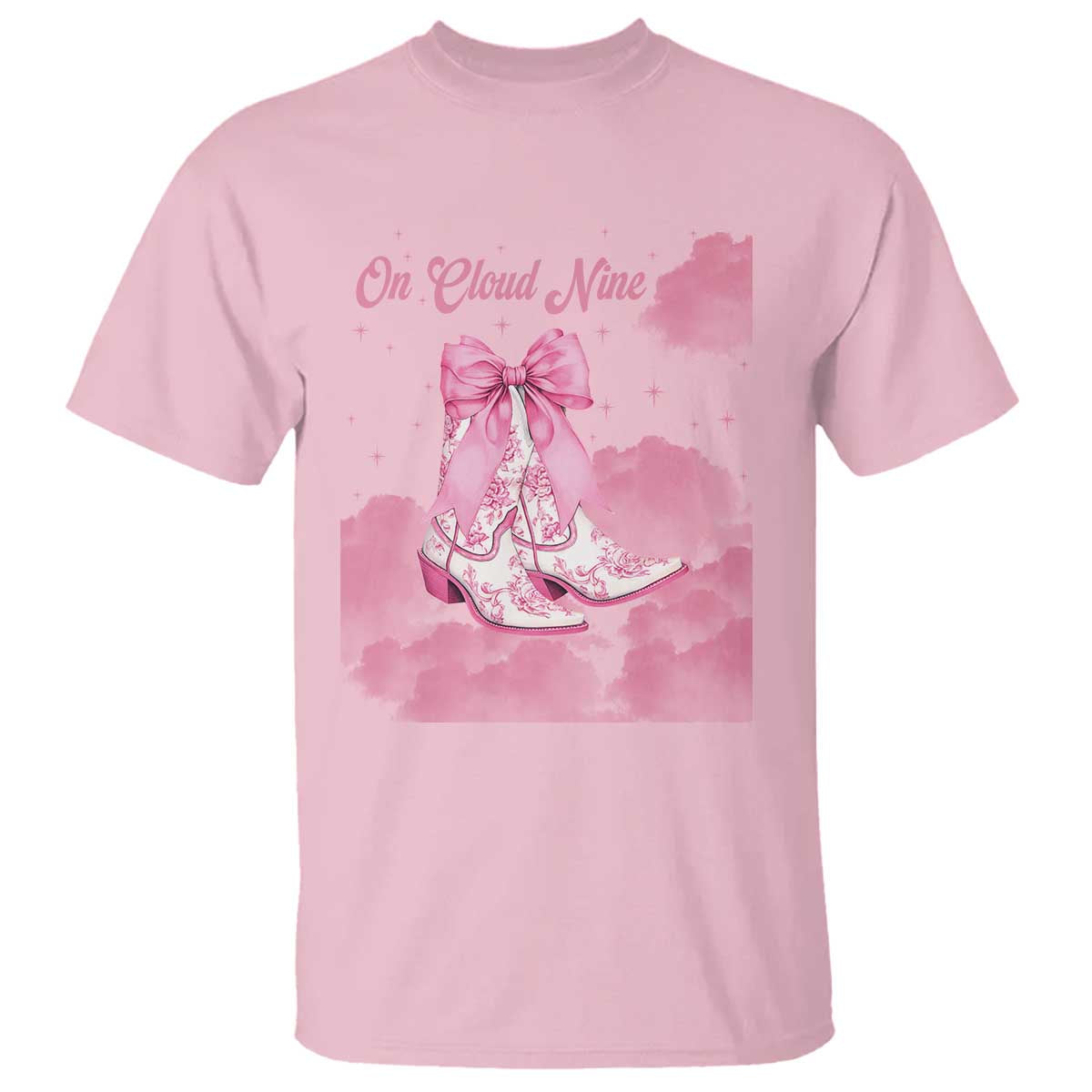 On Cloud Nine T Shirt 9th Birthday Bday Girl Pink Coquette Cowgirl Boots