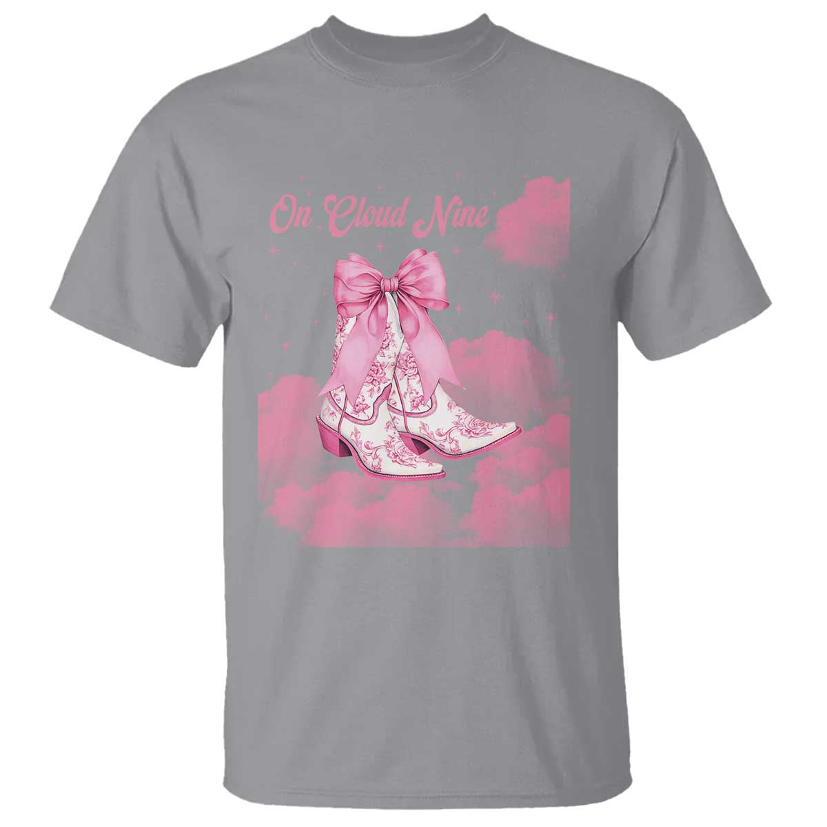 On Cloud Nine T Shirt 9th Birthday Bday Girl Pink Coquette Cowgirl Boots