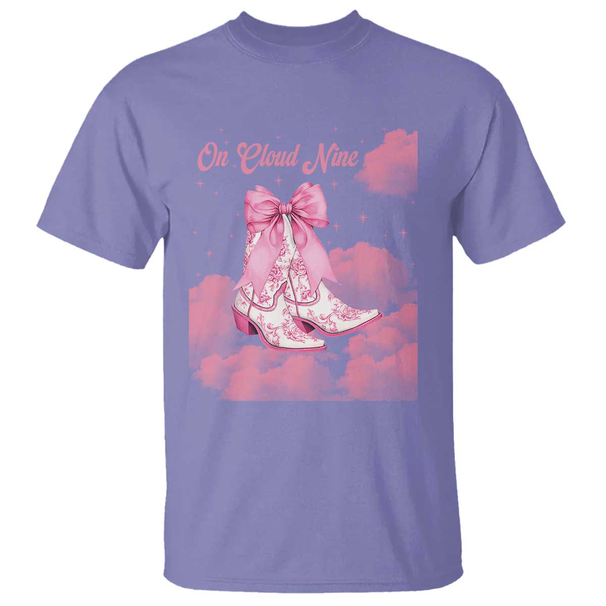 On Cloud Nine T Shirt 9th Birthday Bday Girl Pink Coquette Cowgirl Boots