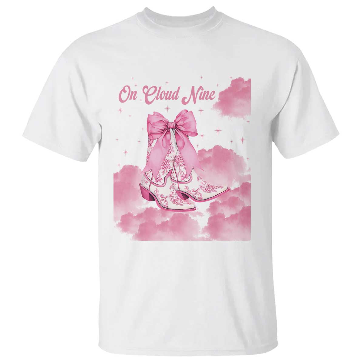 On Cloud Nine T Shirt 9th Birthday Bday Girl Pink Coquette Cowgirl Boots