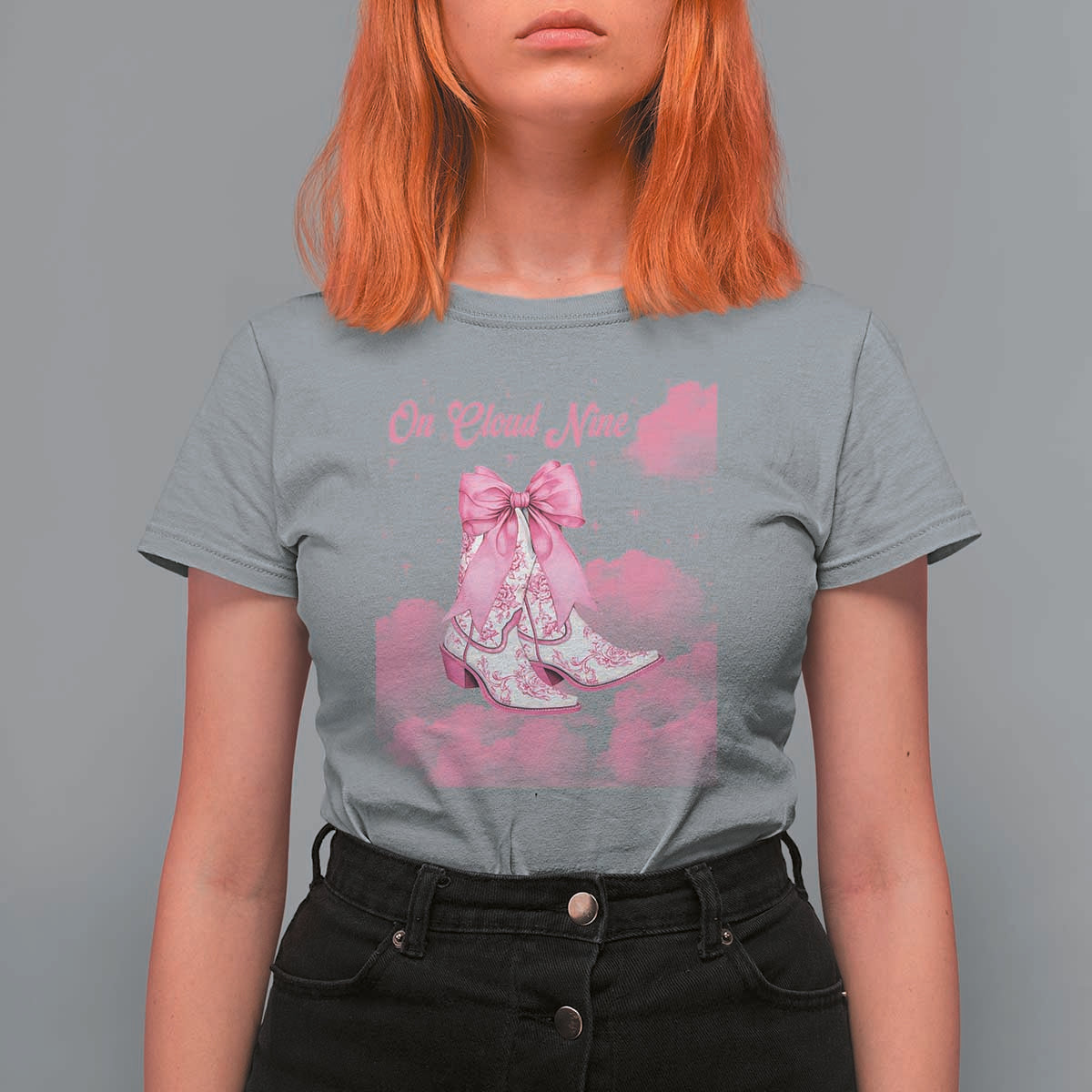 On Cloud Nine T Shirt For Women 9th Birthday Bday Girl Pink Coquette Cowgirl Boots