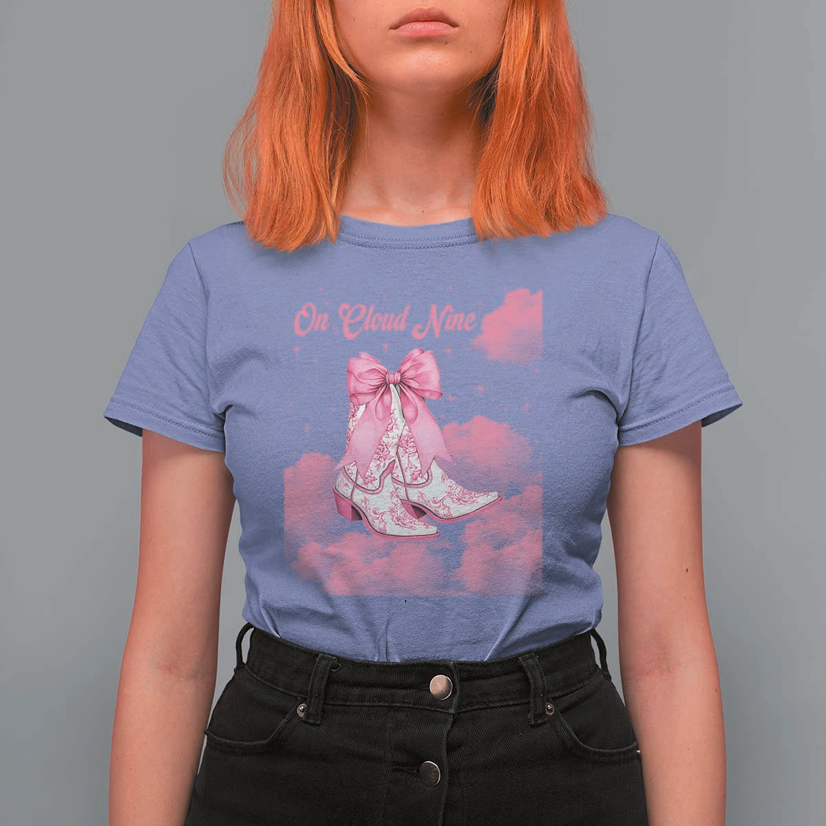On Cloud Nine T Shirt For Women 9th Birthday Bday Girl Pink Coquette Cowgirl Boots
